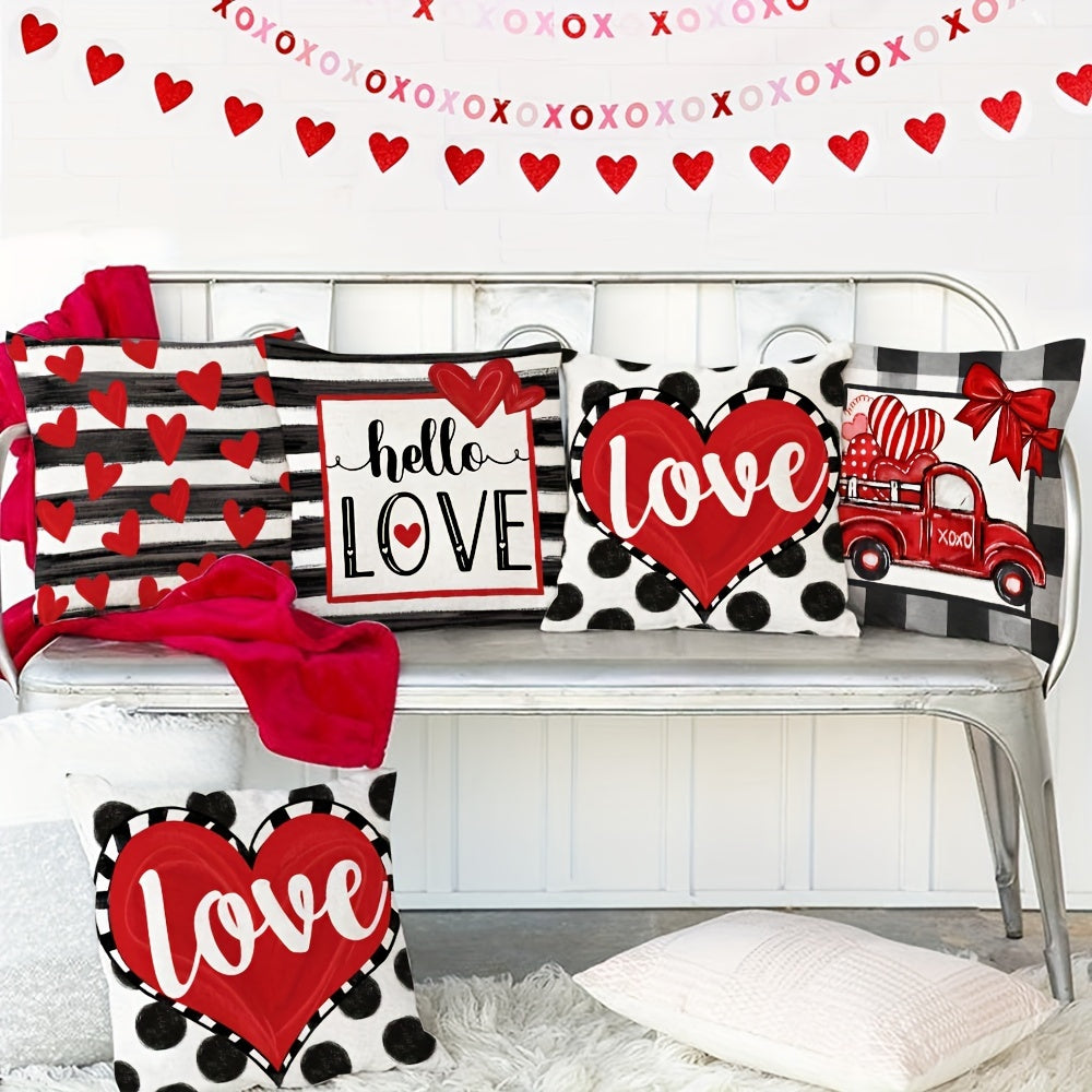 Buffalo Plaid Valentines Day Pillow Covers Set of 4 Polka dot Stripes Love Heart Truck Valentine Pillows Decorative Throw Pillows Valentines Day Decor for Home Valentines Day Decorations