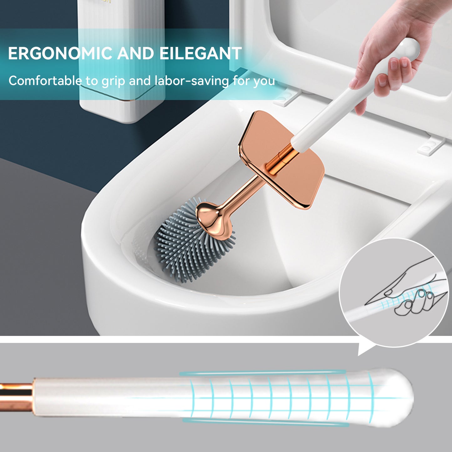 1pc Ergonomic Toilet Brush Set - Long Handle, Deep Cleaning, Durable, Modern Bathroom Decor - Elegant Cleaning Accessories for Easy Toilet Bowl Maintenance