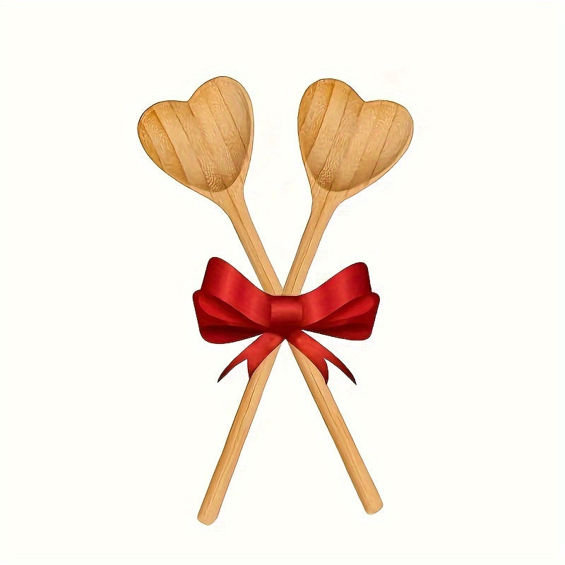 1pc Heart-Shaped Bamboo Wooden Spoon - Unique Rustic Kitchen Tool for Stirring, Serving & Cooking - Perfect Gift for Mother's Day, Valentine's Day, Mom, Girlfriend