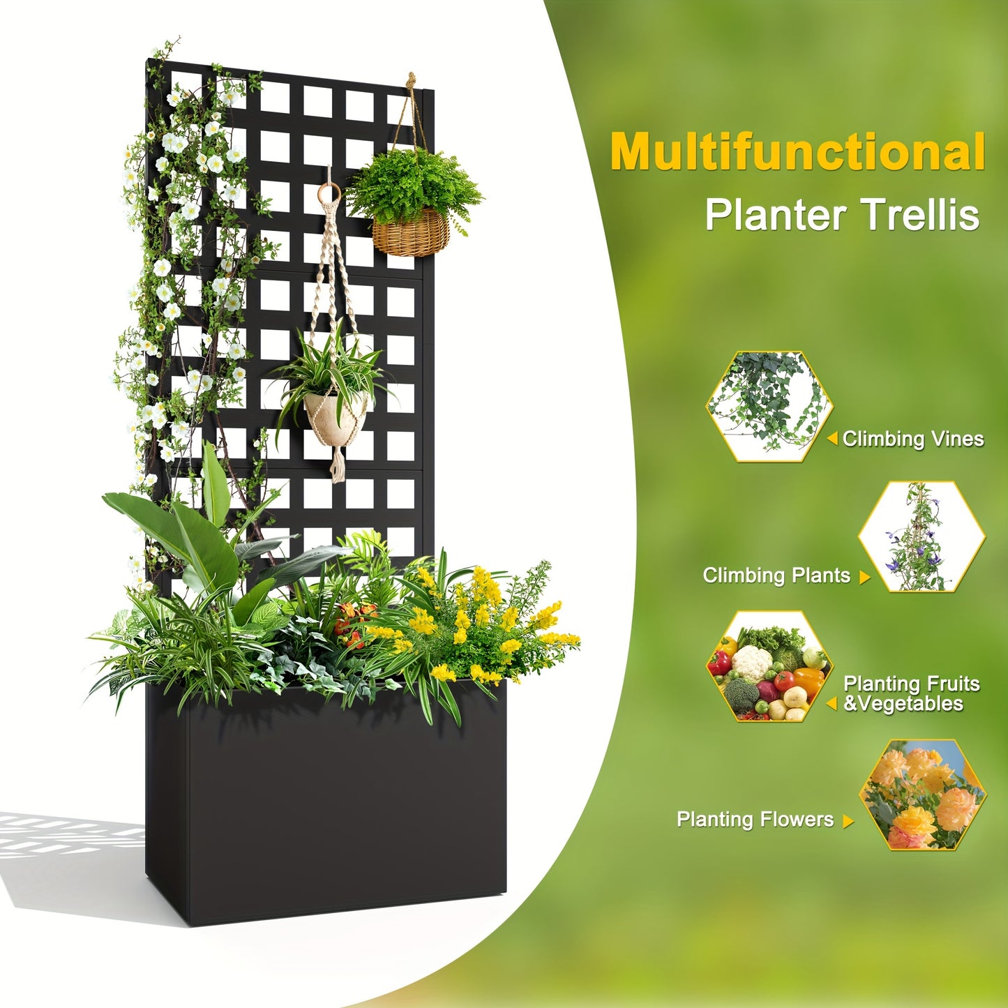 Metal Planter Box With Trellis, Metal Raised Garden Bed With Trellis, Planter Box For Climbing Plants Vegetable, Metal Raised Garden Bed (23.6"L X 11.8"W X 63"H )