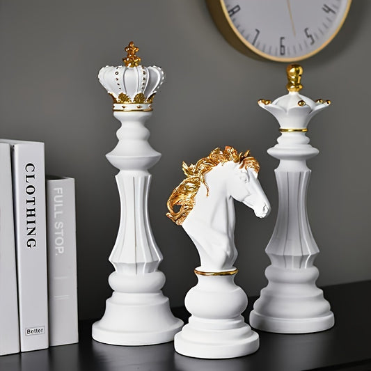 Vintage Chess-Inspired Resin Figurines, Set of 3 - Elegant Black Home Decor Statues for Display, Durable Room & Table Decorations, Unique Gift Idea for Christmas, Fits Multiple Room Types - Decorative Collectible Pieces with