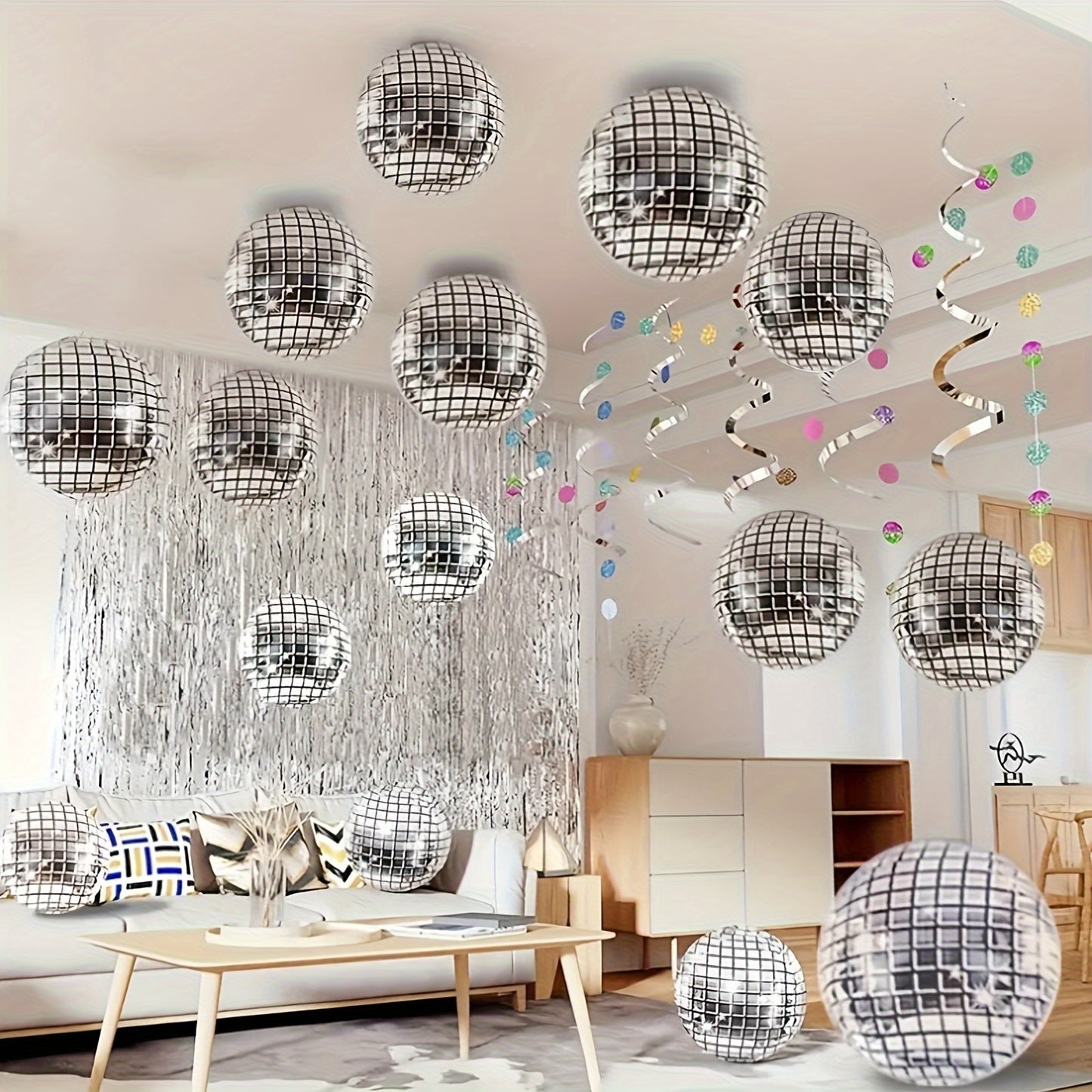 32pcs Silvery Metallic Disco Ball Balloons, Mirror, 70s 80s Disco Dance Party Decor