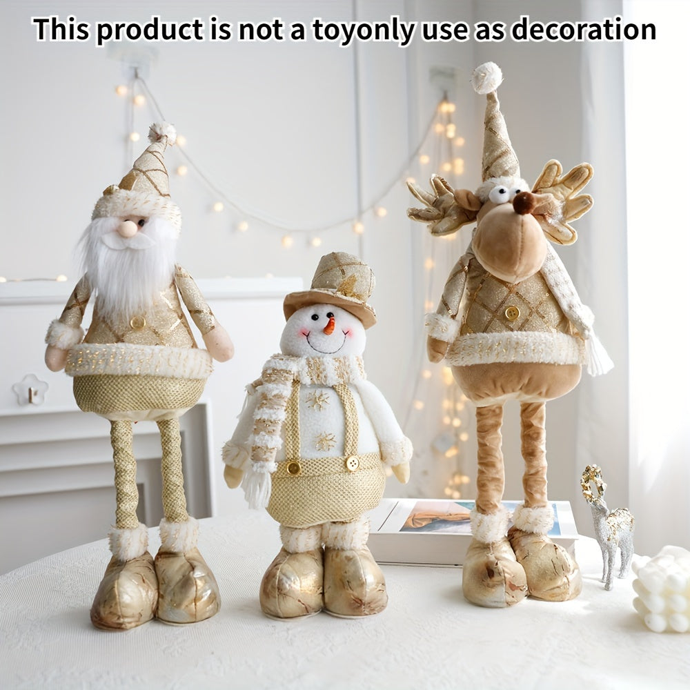 Adjustable Height Christmas Figurines - Glam Metal & Cloth Santa, Reindeer, Snowman Set for Living Room, Bedroom Decor - No Electricity Needed Holiday Collectibles for Christmas and New Year