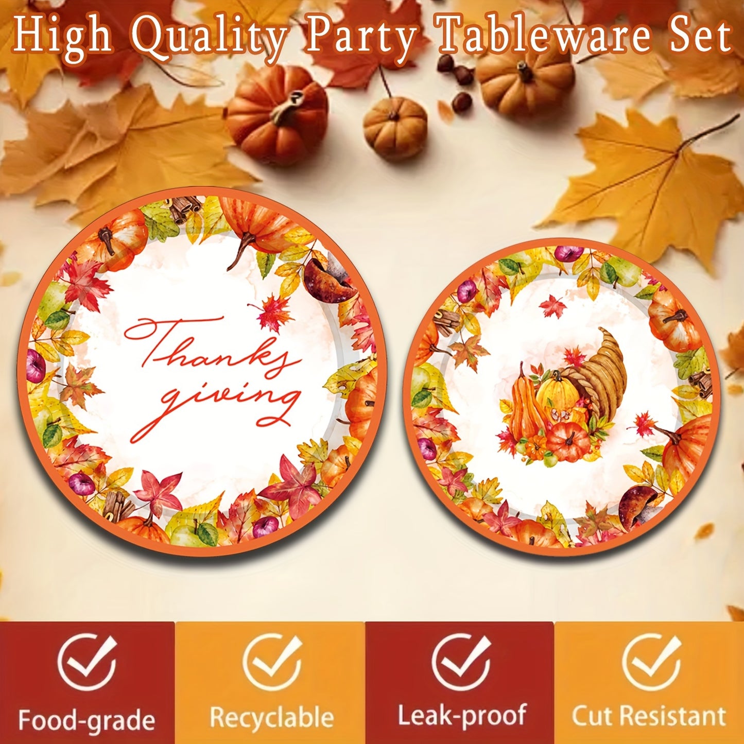 Festive 50pcs Pumpkin Thanksgiving Party Set: Includes 10 Dinner Plates, 10 Dessert Plates, 20 Napkins, And 10 Forks - Perfect for a Fall Harvest Celebration