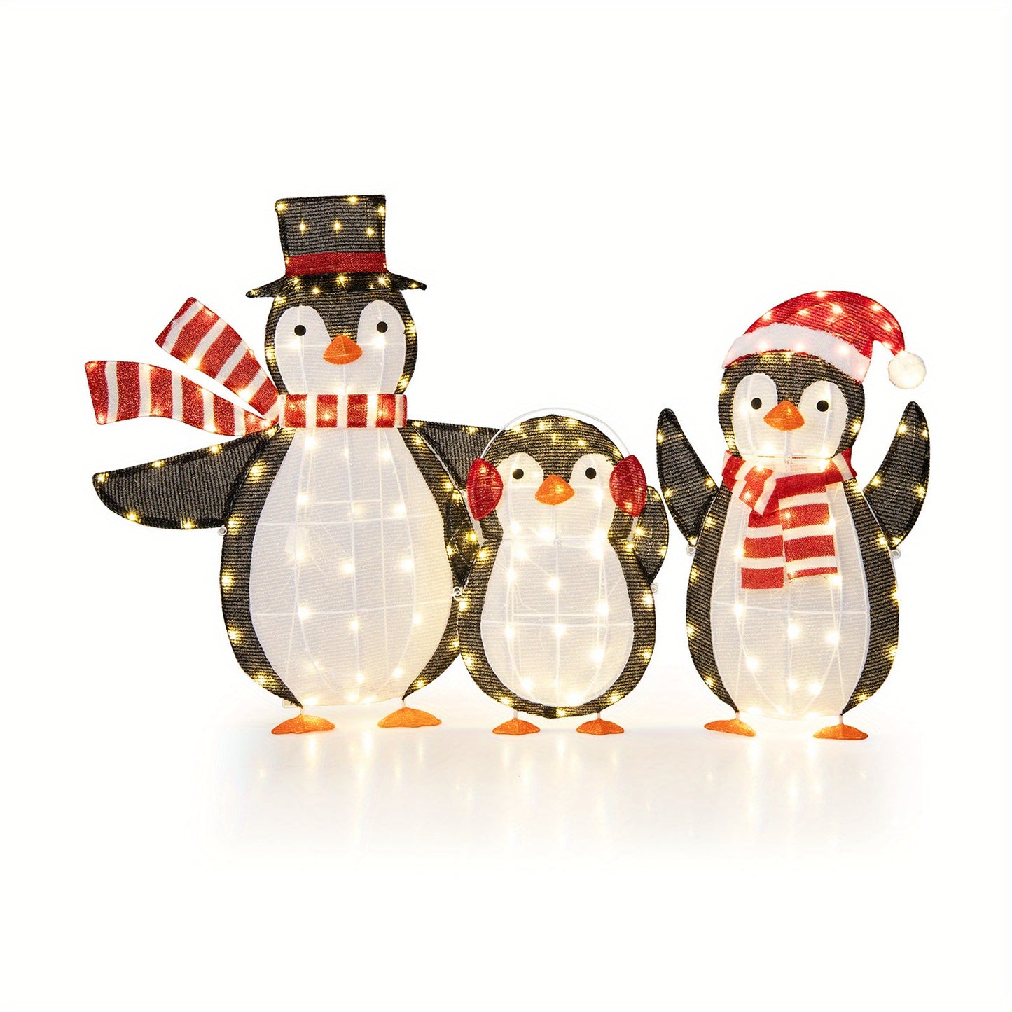 Set of 3 LED Lighted Christmas Penguin Decorations, COSTWAY Xmas Penguin Family Lights, Glowing Holiday Display