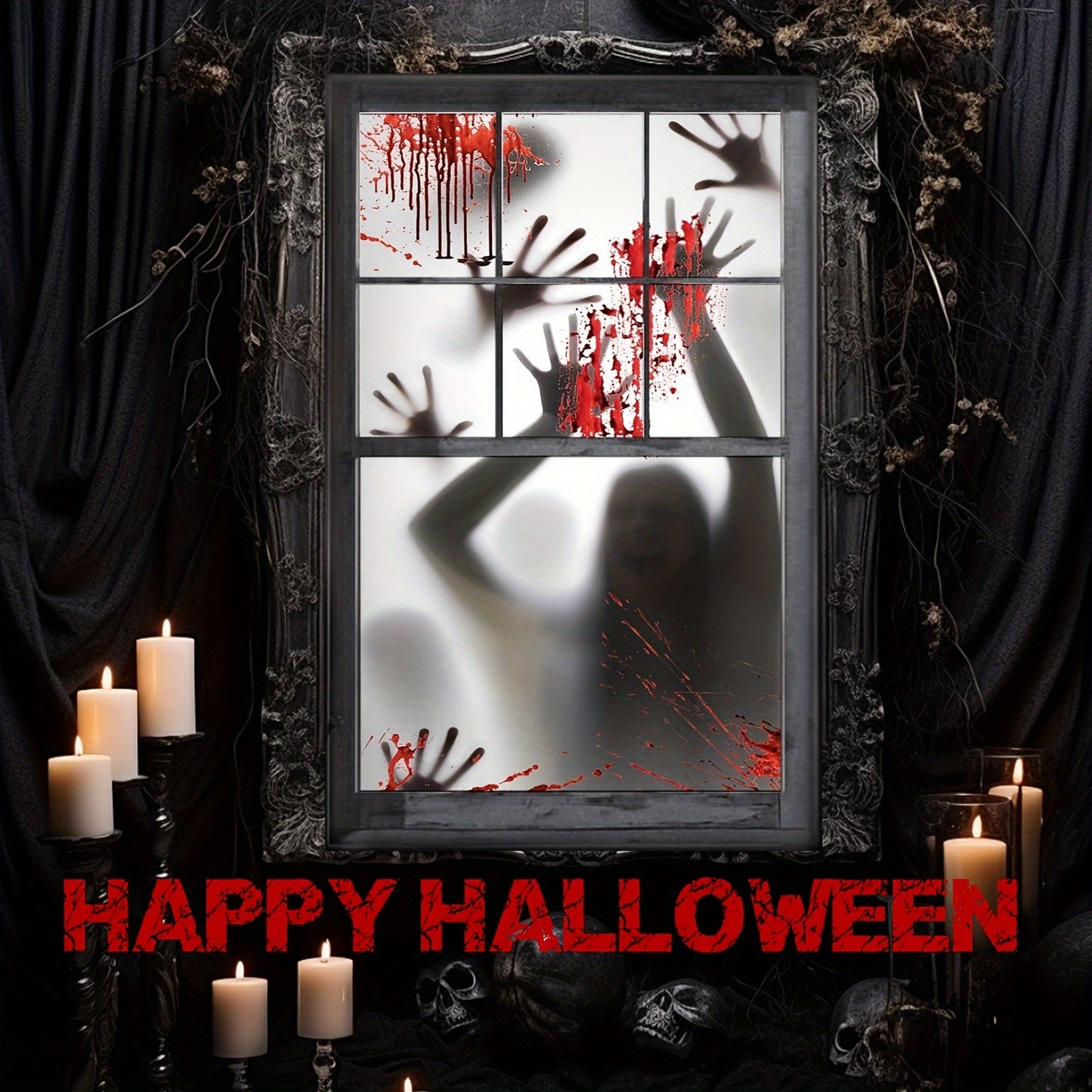 4Pcs Bloody Zombie Hands Halloween Ghost Curtain Window Decorations Scary Door Cover for Indoor Outdoor Party Decor