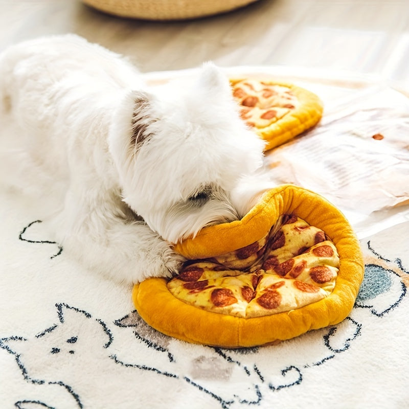 1pc Adorable Pizza Design Squeaky Plush Toy - Interactive Dog Chew Toy with Durable Teeth Grinding Function for Fun Playtime - Perfect Pet Supply for Aggressive Chewers