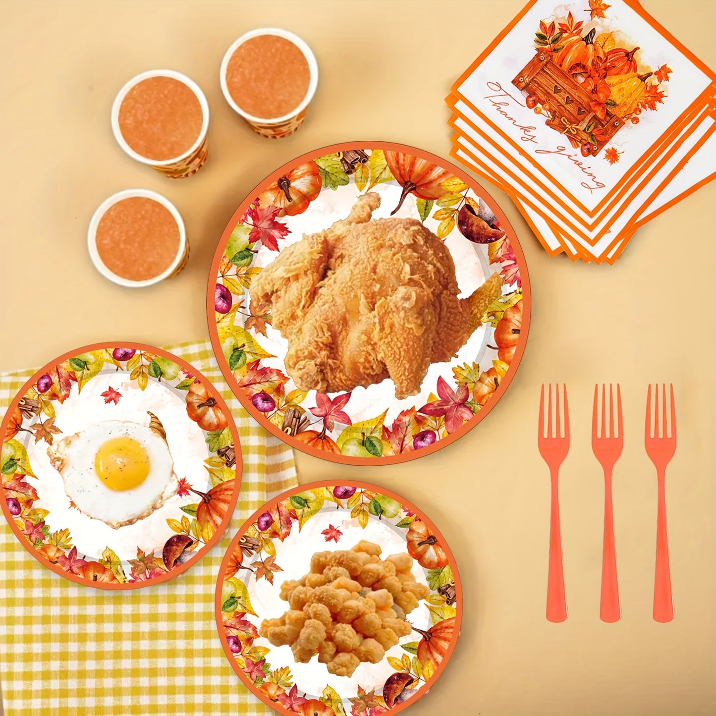 Festive 50pcs Pumpkin Thanksgiving Party Set: Includes 10 Dinner Plates, 10 Dessert Plates, 20 Napkins, And 10 Forks - Perfect for a Fall Harvest Celebration