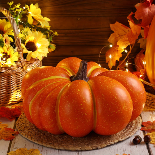 3 Pcs Large 12.2inch Faux Foam Pumpkins, Artificial Fake Pumpkin for Outdoor Porch Decor, Harvest Fall Decorations, Thanksgiving, Halloween, Wedding, Home Decor (Orange)