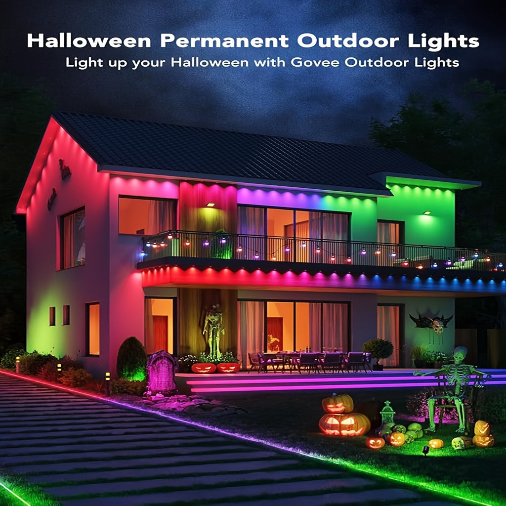 150FT/100FT/50FT, Permanent Outdoor Lights, Smart RGBIC Outdoor Lights With 75 Scene Modes, Garden Yard, 150ft With 90LED Eaves Lights Garden Decor Christmas Festival, Work With Alexa, Google Assistant