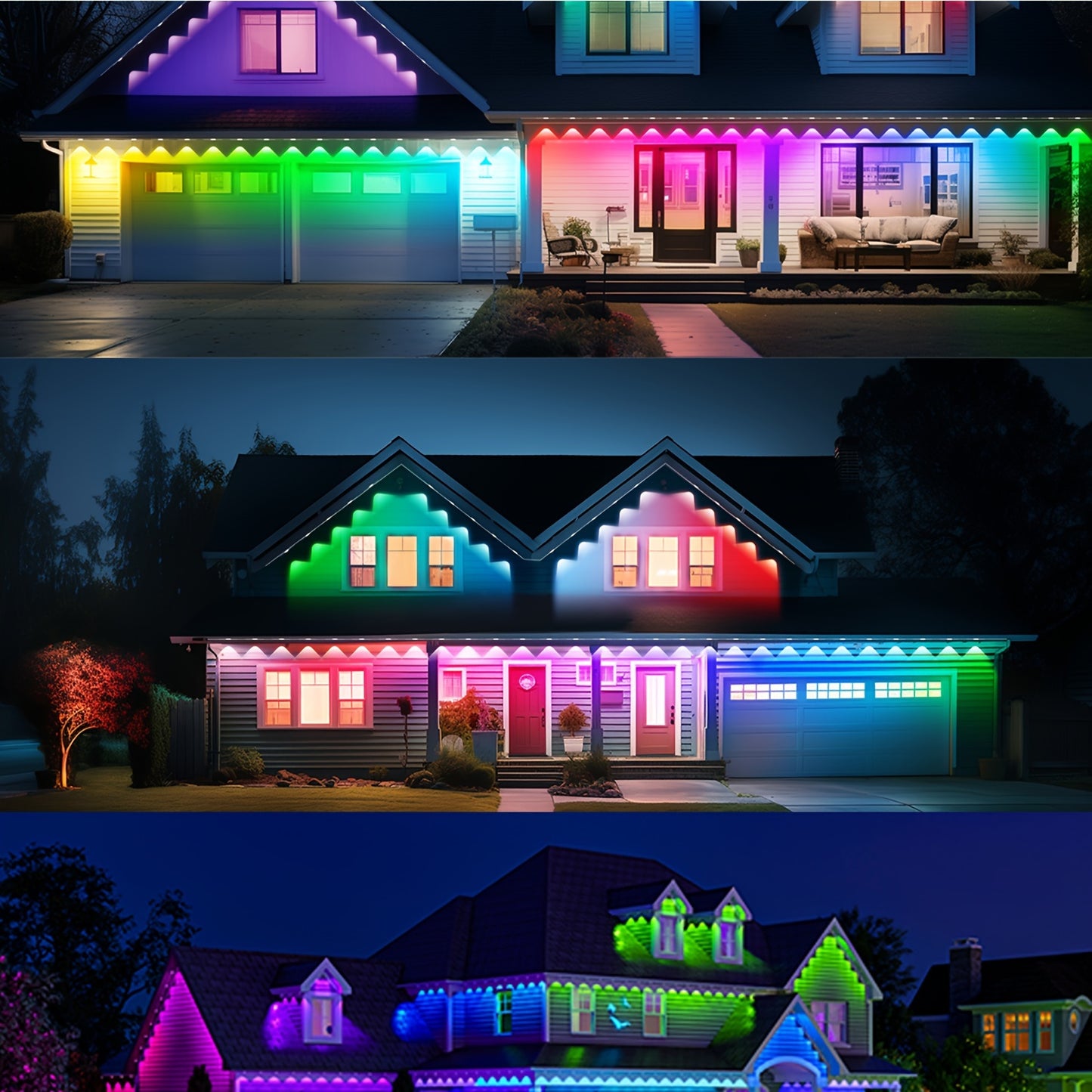 50ft/100ft RGB LED Permanent Eaves Lights, 30led/60led, House Roof Lighting for Party, Valentines Day, Halloween, Christmas