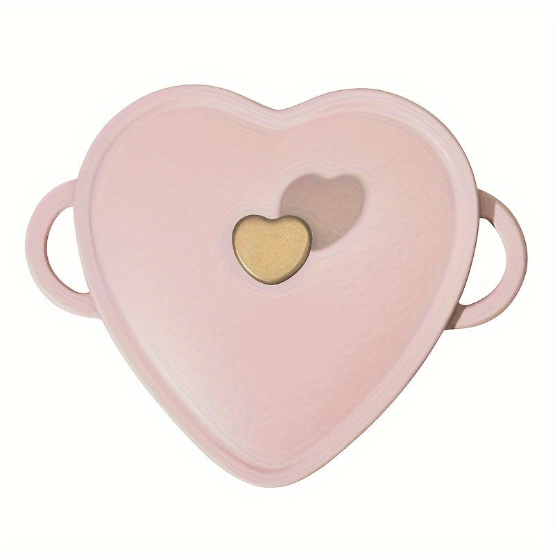 2QT Cast Iron Heart Shaped Dutch Oven, Durable Cast Iron Construction, Enamel Coating Reduces Sticking, Cooks A Variety Of Meals, Perfect For Holidays And Special Occasions, Side Handles And Easy Handling, Pink Champagne, 11.