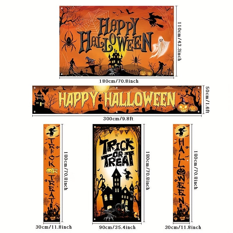 5 Pcs Halloween Banner Set - Indoor Outdoor Porch Decoration, Trick or Treat Sign, Hanging Front Door Signs, Yard Garland Garden Party Supplies, Halloween Backgrounds and Photography Backdrops