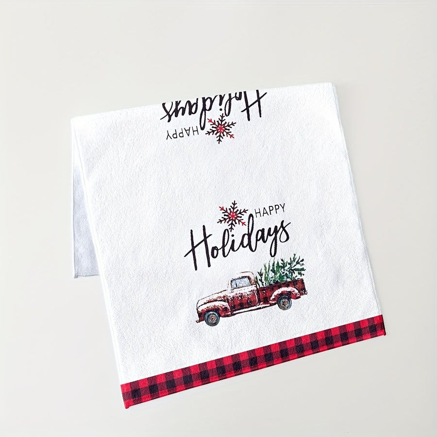 Ultra-Soft Christmas Truck & Tree Kitchen Towel Set - 2pcs, Machine Washable, Perfect for Holiday Decor, 18x27.55 inches, Christmas Decorations