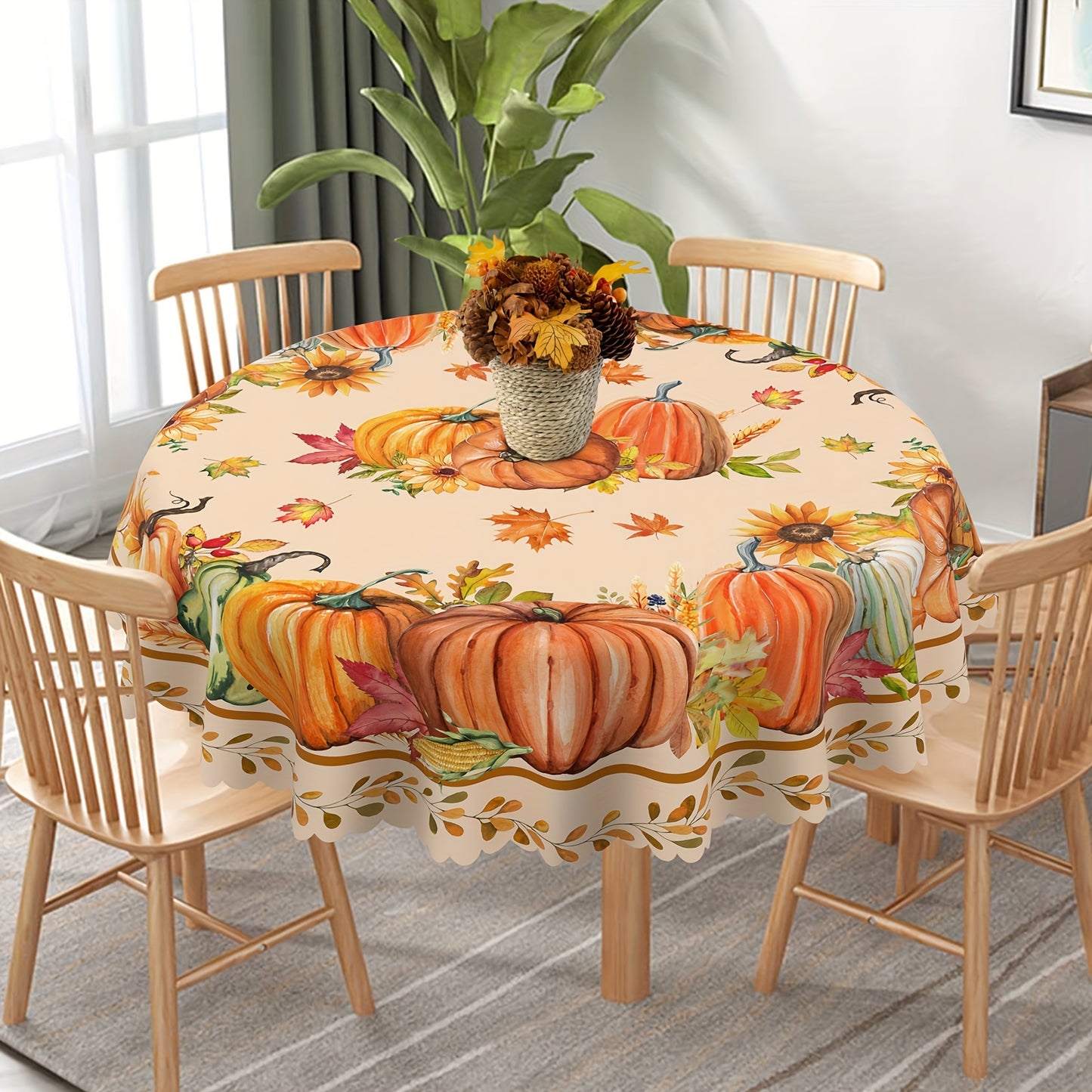 1pc Autumn Party Tablecloth, Orange Pumpkin Print, Perfect Party Decor, Home Supplies, Art Craft Sewing Supplies, Party Tablecloth, Polyester, Machine Woven, Holiday Season: Fall