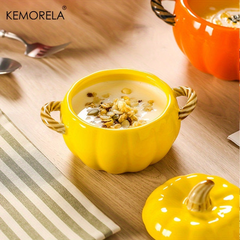 KEMORELA Pumpkin-Shaped Ceramic Bowl - Perfect for Thanksgiving, Fall Baking & Halloween | Medium Size, Ideal for Steaming & Serving