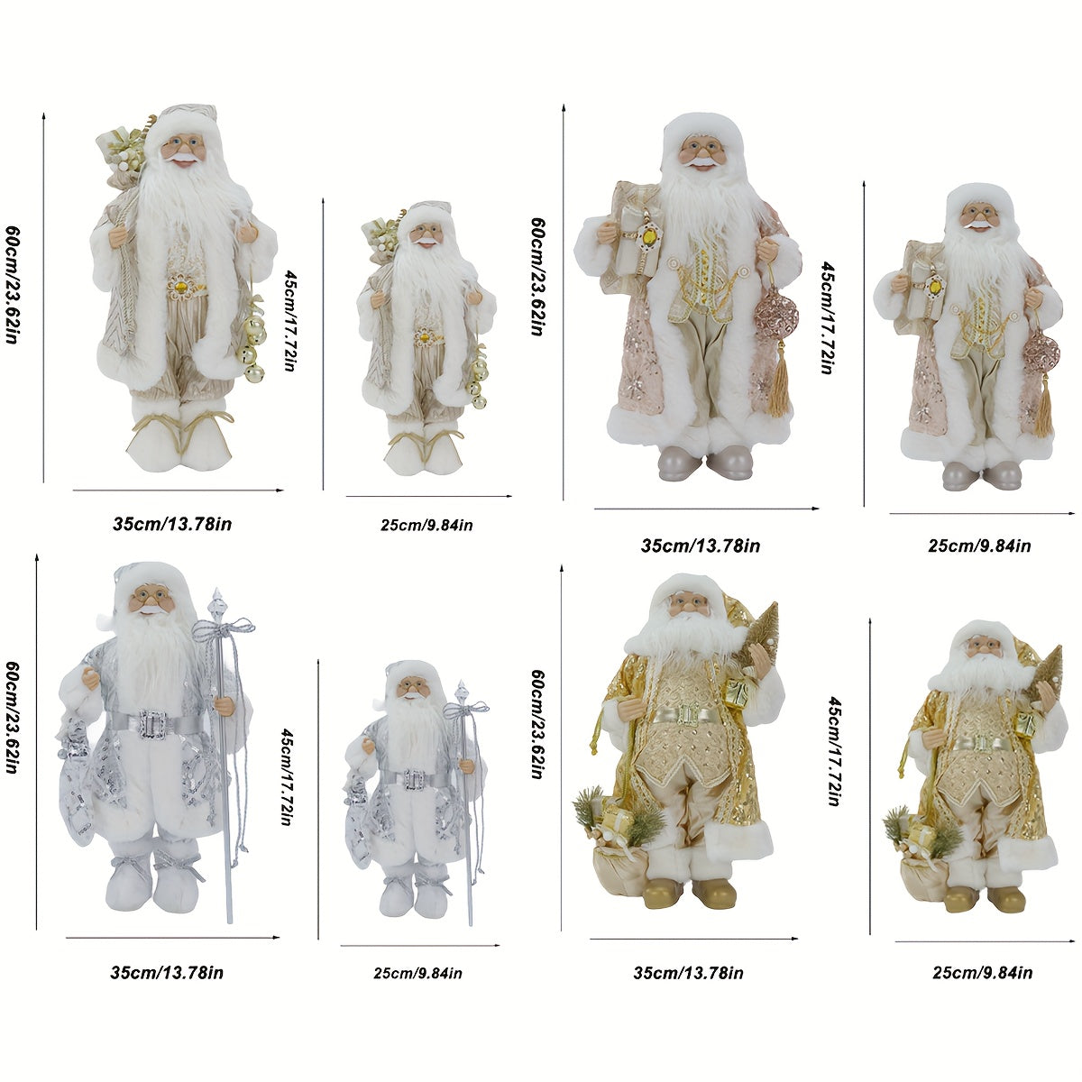 Elegant Christmas Santa Claus Figurines | 17.72 In & 23.62 In Fluffy Santa Decorations | Available In Champagne, Rose Gold, Sky Blue & Gold | Ideal For Home, Office, & Outdoor Holiday Decor