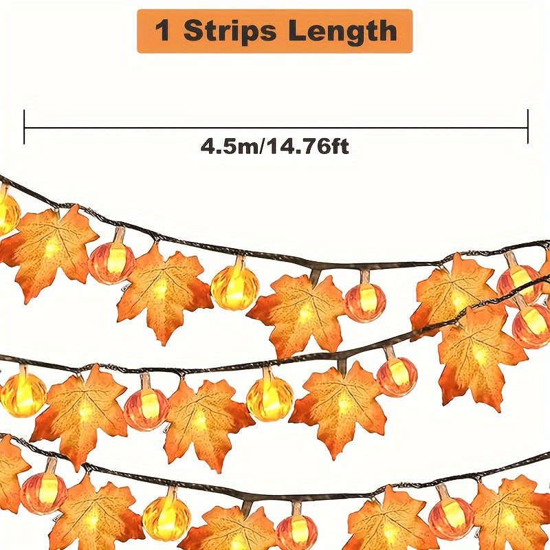 [2 Packs] 30ft 60LED Autumn Thanksgiving Pumpkin Maple Leaf Light, Thanksgiving Pumpkin Simulation Large Maple Leaf String Lights, Autumn Indoor Family Party Decoration (battery Not Included)