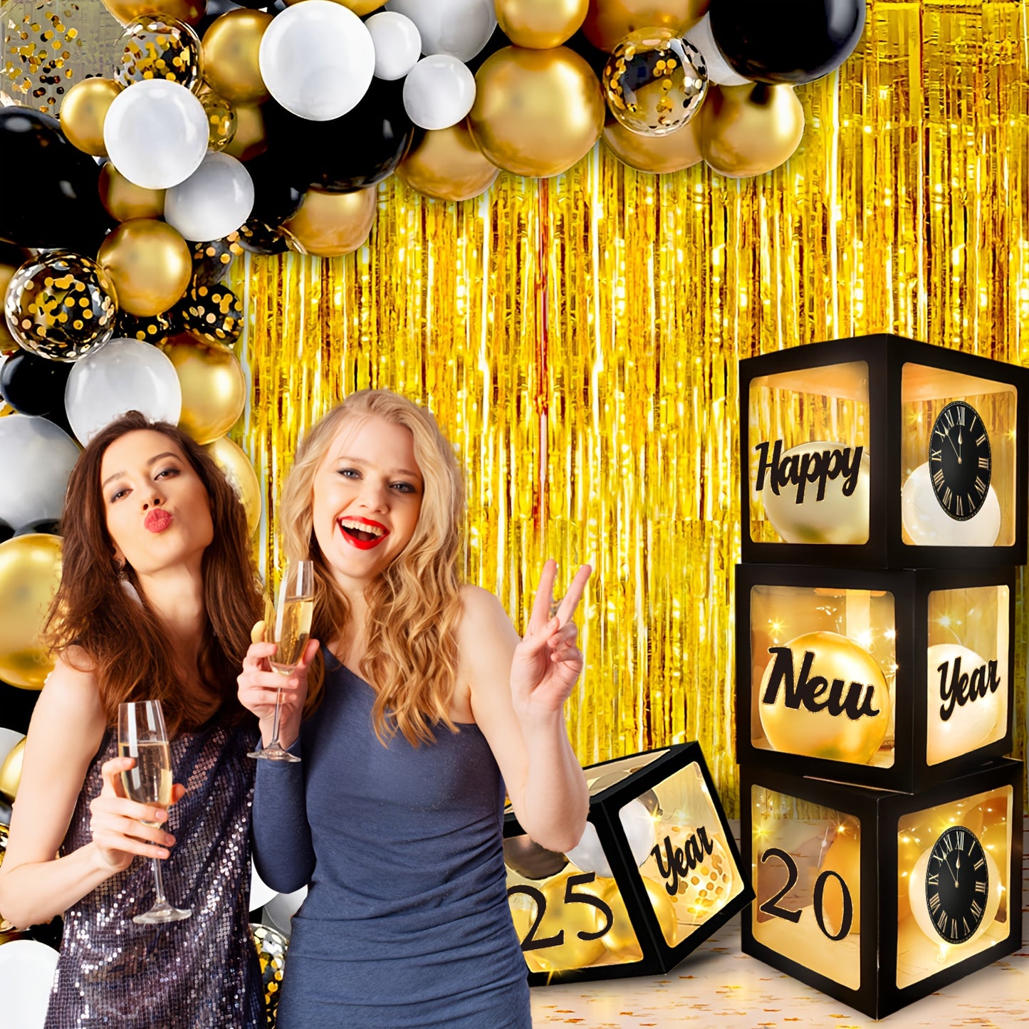 4pcs 2025 New Year's Eve Party Balloon Box Set with Stickers