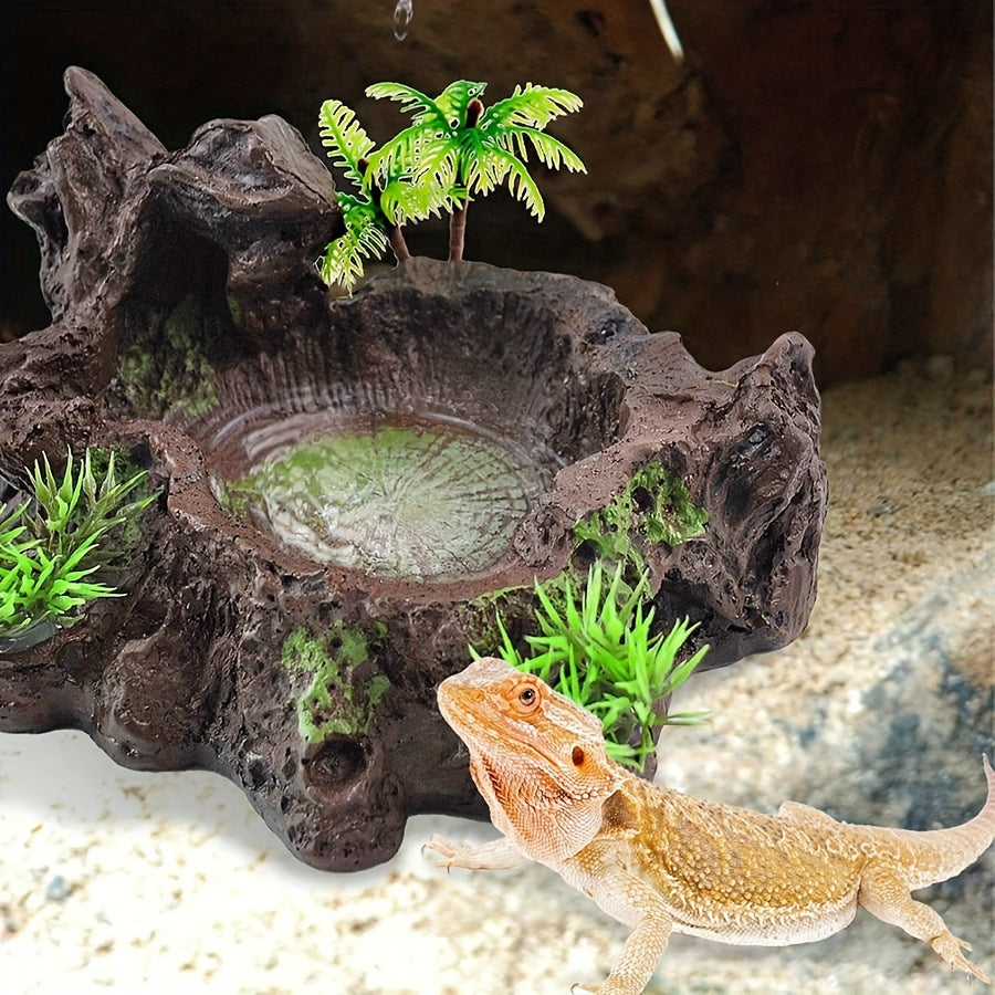 Resin Reptile Habitat Decor with Artificial Plants - Amphibian Terrarium Accessory, Uncharged, Suitable for Lizards, Turtles, Frogs, Snakes - 1pc