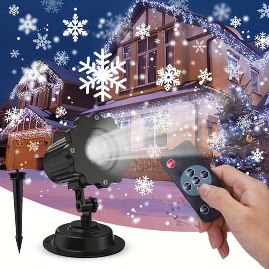 Snowflake Projector Lights, 16.4ft Lead Cord, White Snowfall Show With Remote Control For Halloween Christmas Holiday New Year House Party Decoration