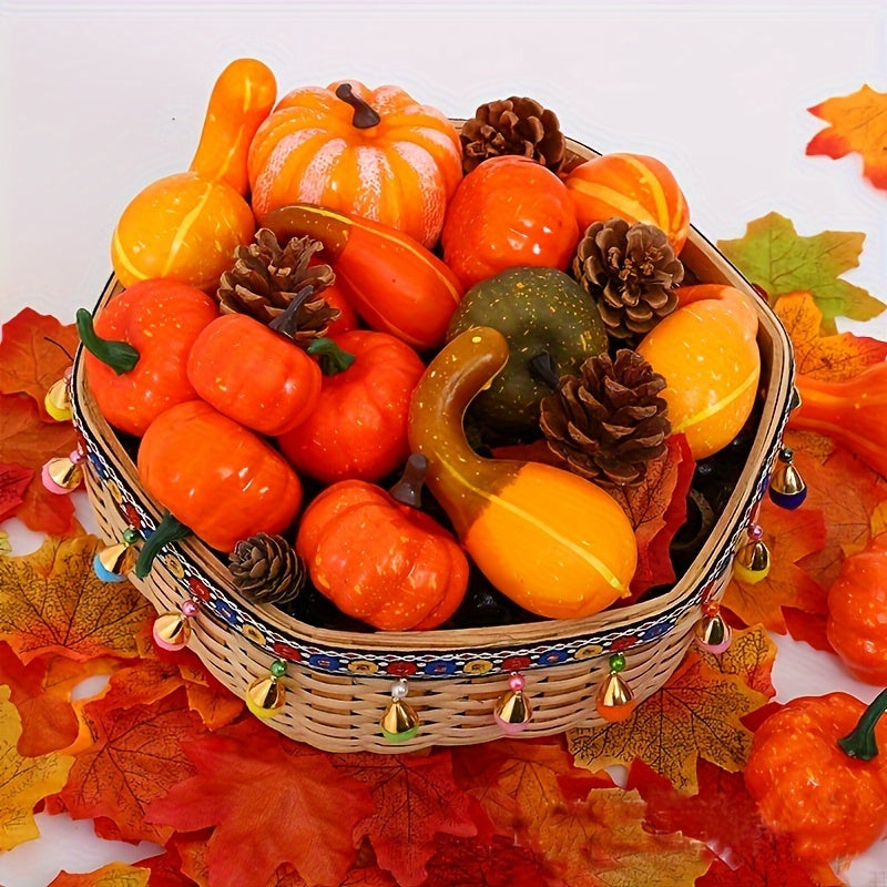 48 PCS Fall Thanksgiving Artificial Pumpkins and Gourds Set - Fake Pumpkins, Acorns, Maple Leaves, Pinecones, Berries - Thanksgiving Decorations, Harvest Centerpiece for Home, Halloween Wedding Decor