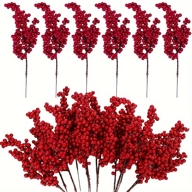 Red Artificial Berries for Christmas Tree Decor, DIY Crafts & Festive Ornaments - Durable Plastic, Ideal for Teens and Up