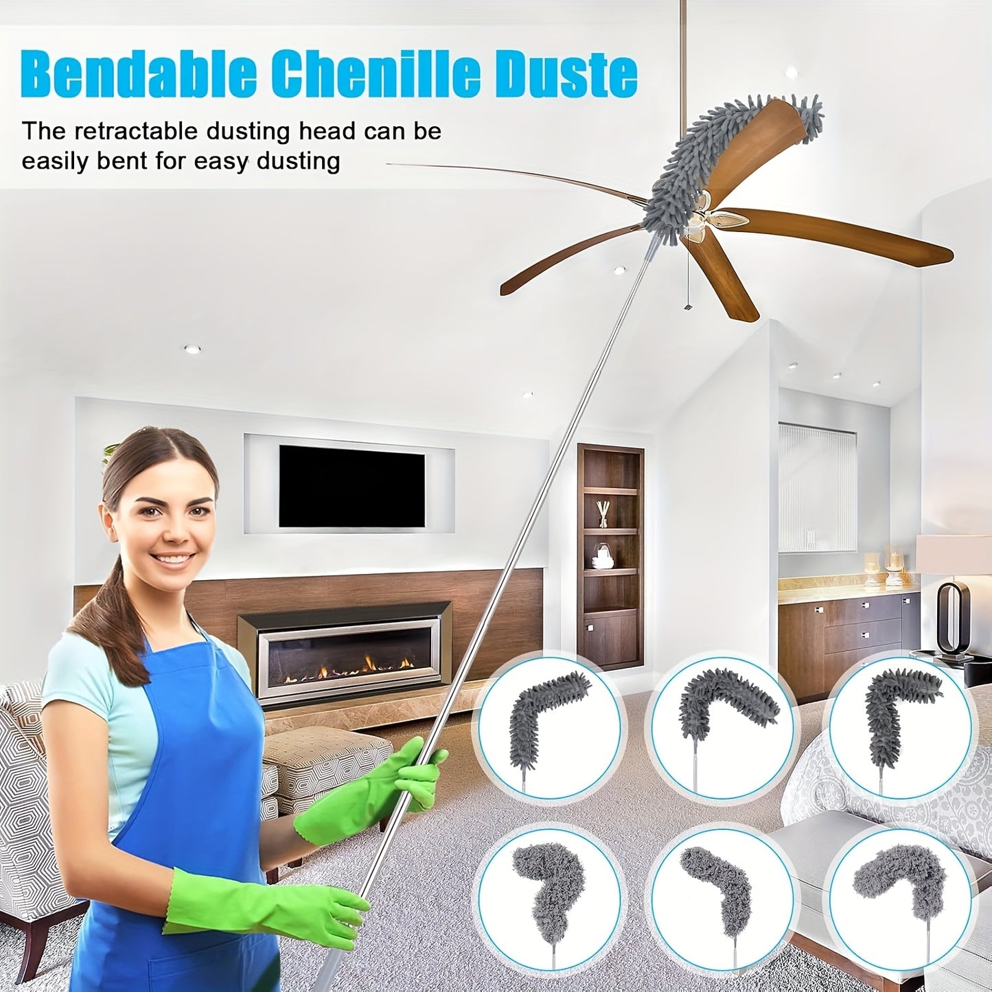 6Pcs Dusters For Cleaning, Cobweb Duster With Extension Pole, Microfiber Extendable Feather Duster With Extension Pole 16.1-84.2'', Washable Reusable Bendable Dusters For Cleaning High Ceiling, Blinds