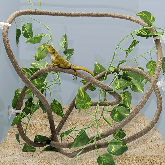 Reptile Jungle Climber Set - Flexible Rattan Vines and Leaves with Suction Cups for Habitat Decor - All-Season Durable Material - Ideal for Chameleon, Lizards, Gecko Climbing