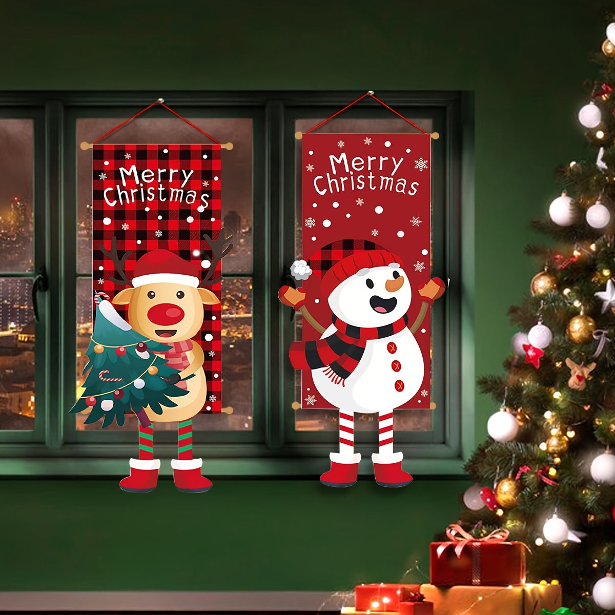 3pcs Festive Hanging Banners Set - Snowman, Santa & Reindeer Designs for Christmas Decorations, Perfect for Parties, Shopping Malls & KTV