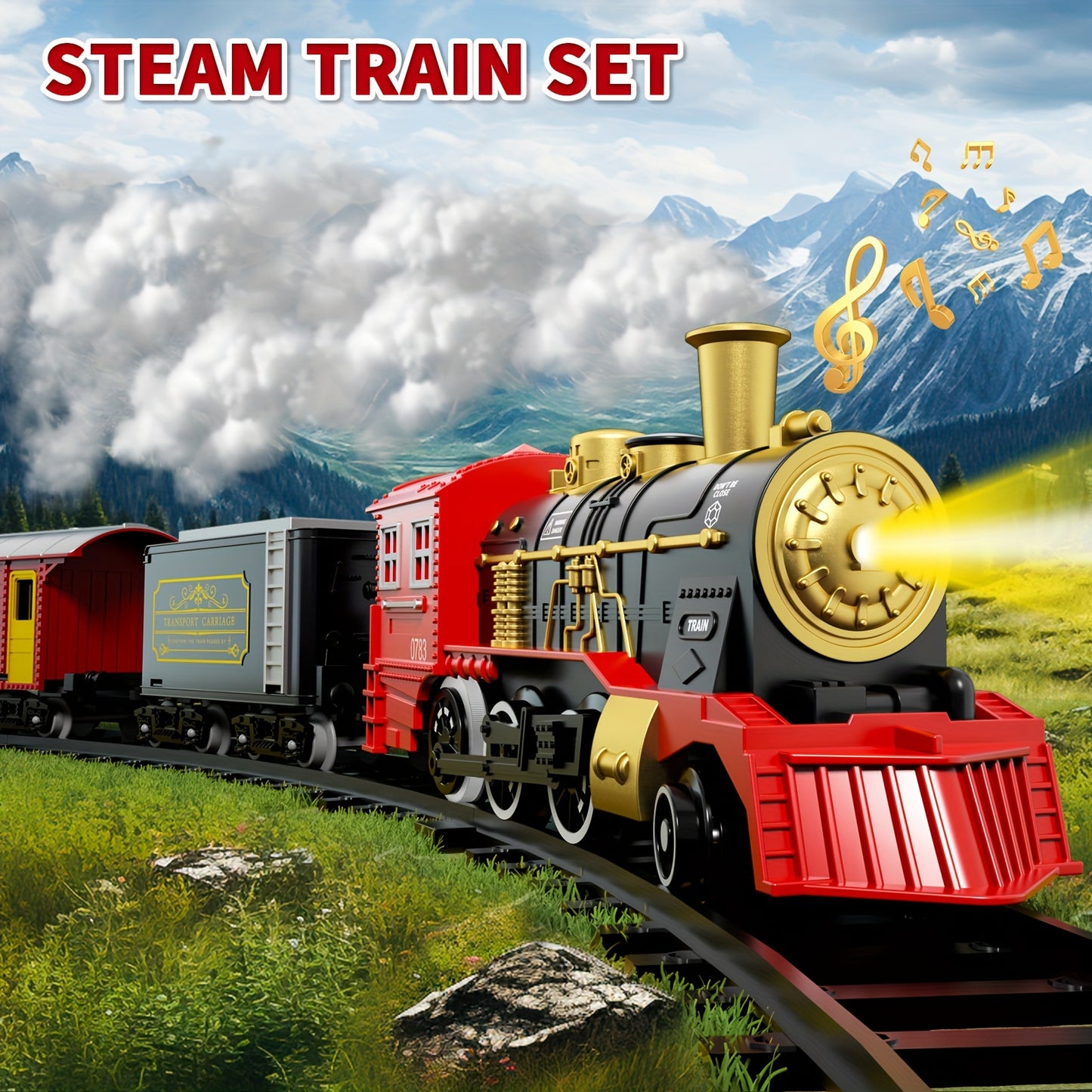 Electric Train Set for Kids Boys and Girls, Classic Christmas Train Toys, Steam Locomotive Engine, Lights & Sound, Tracks, Birthday Toy Christmas Halloween Gift