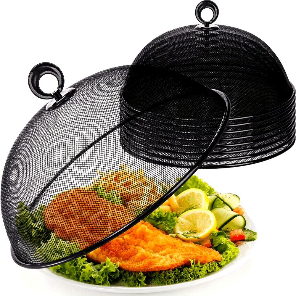 8 Pack Metal Mesh Food Cover, 10.8 Inch Outdoor Picnic Plate Serving Covers, Food Tents Dome Screen Umbrella, Vegetable Plant Seed Protector for Table, BBQ, Camping, Outside Parties and Garden