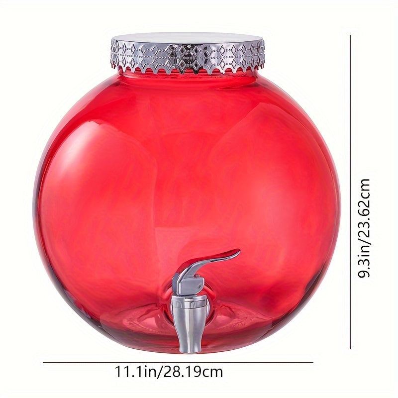 Cheerful Christmas Dispenser: Red Ornament-Shaped Glass Beverage Server For Festive Drinks