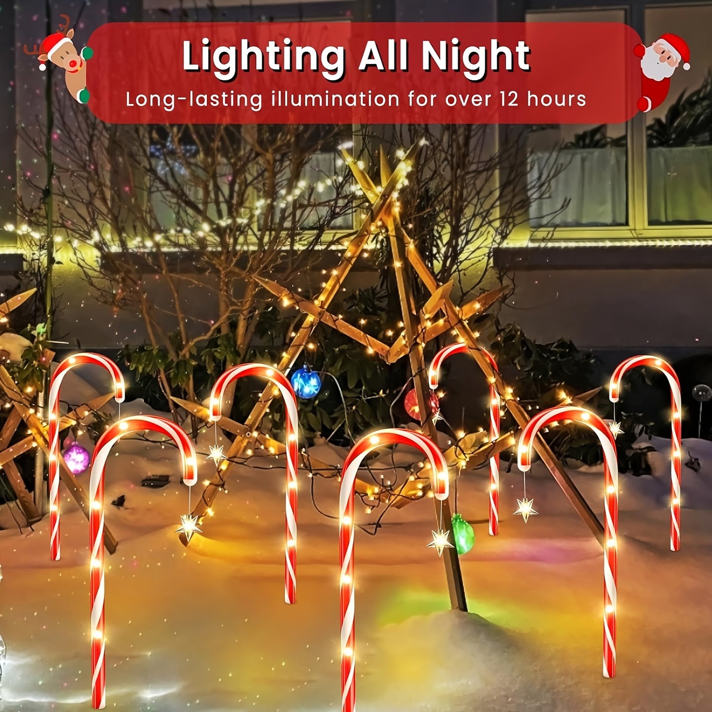 24Pack Solar-Powered Candy Cane Lights - Outdoor Christmas Decorations for Garden/Lawn/Tree/Pathway/Patio - 10 Modes, Waterproof, Energy-Efficient, and Easy to Install