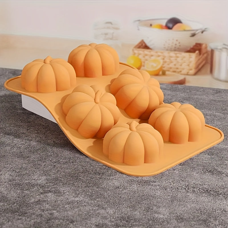 Silicone Pumpkin Cake Mold for Halloween - 6-Cavity Nonstick Baking Pan for Specialty & Novelty Cakes, DIY Aromatherapy Candles, Christmas Oven-Safe Bakeware