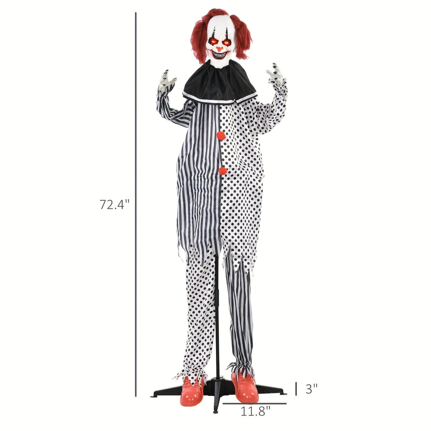 6' Life-Size Animatronic Circus Clown Decoration - Outdoor Halloween Prop with Sound, Motion, Light-Up Eyes, Talking, and Laughter - Spooky Adult Novelty