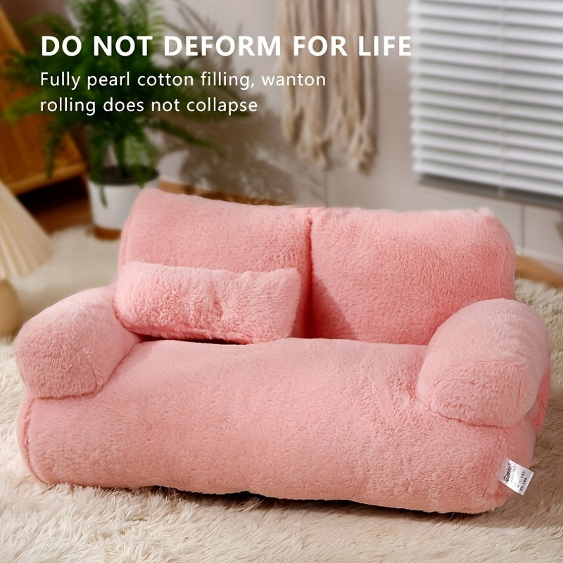 Luxurious Plush Pet Sofa Bed - Ultra Soft, Warm Couch with Washable and Removable Cover, Non-Slip Bottom, Ideal for Medium and Small Dogs and Cats, 100% Polyester Material, Cotton Filling, Detachable Design