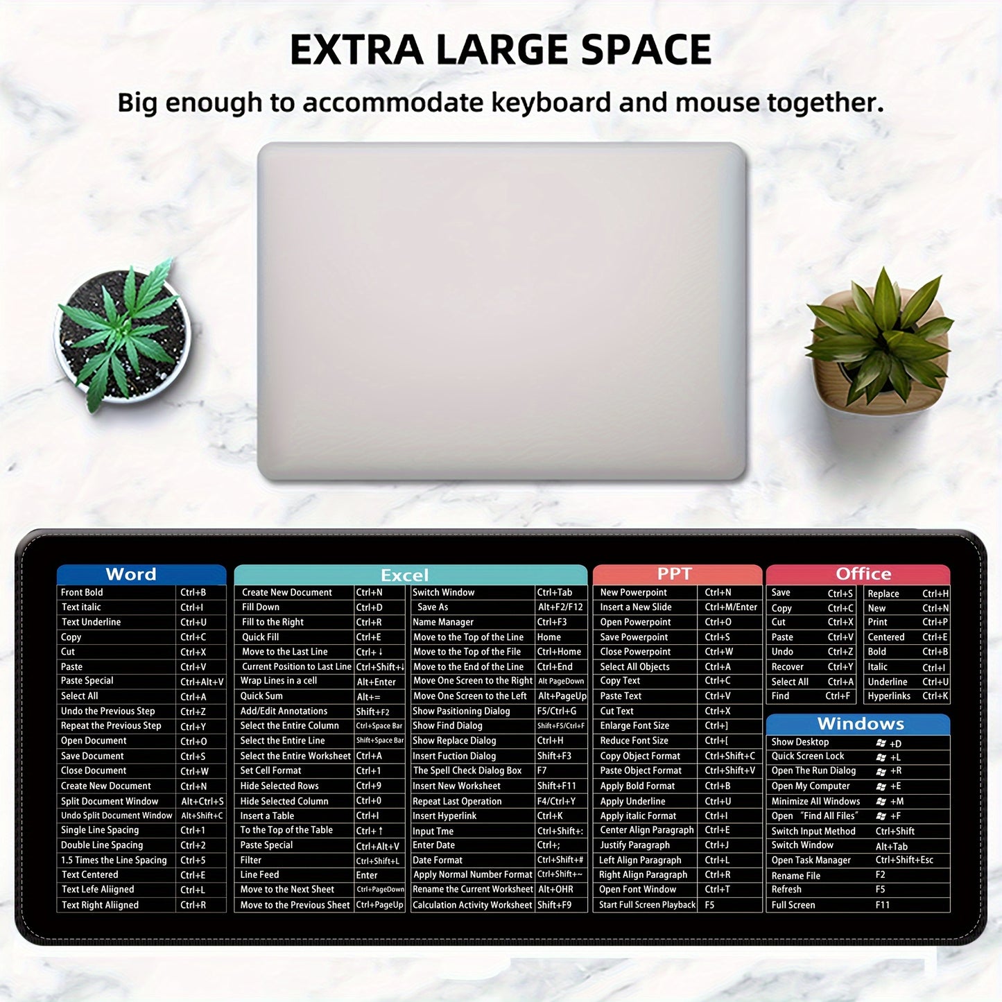 Oversized Oblong Rubber Mouse Pad - Non-Slip, Anti-Skid, Quick and Healthy Computer Desk Accessory for Office Use with Word, Excel, PPT - Durable and Ergonomic Design