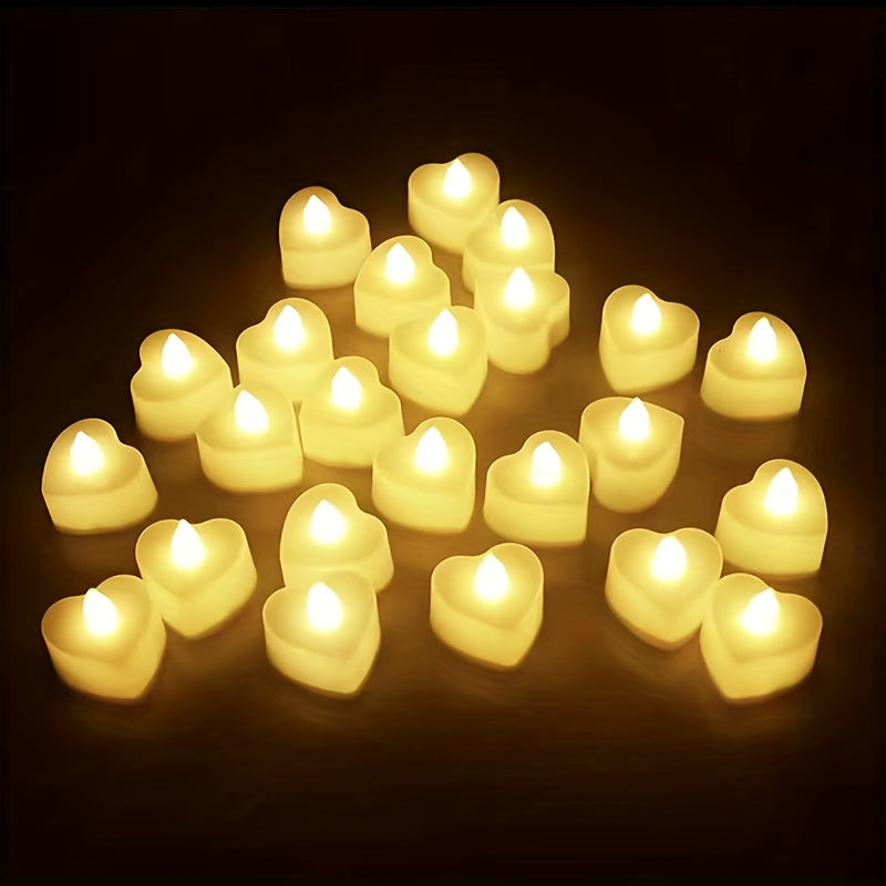 24pcs Heart-Shaped LED Electronic Candle Lights - Mini 1.5in Night Lights with Realistic Flicker, Wedding and Party Room Decor, Ambient Lighting for Home, Valentine's Day and Christmas Decorations