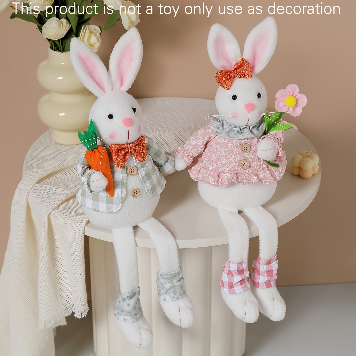 1/2pcs, Rabbit Long Legged Doll Easter Party Decoration Doll Home Atmosphere Decoration Doll Home Decoration Gift Long Eared Rabbit Sitting Dwarf Doll Spring Indoor New Year Decoration Theme Party Decoration