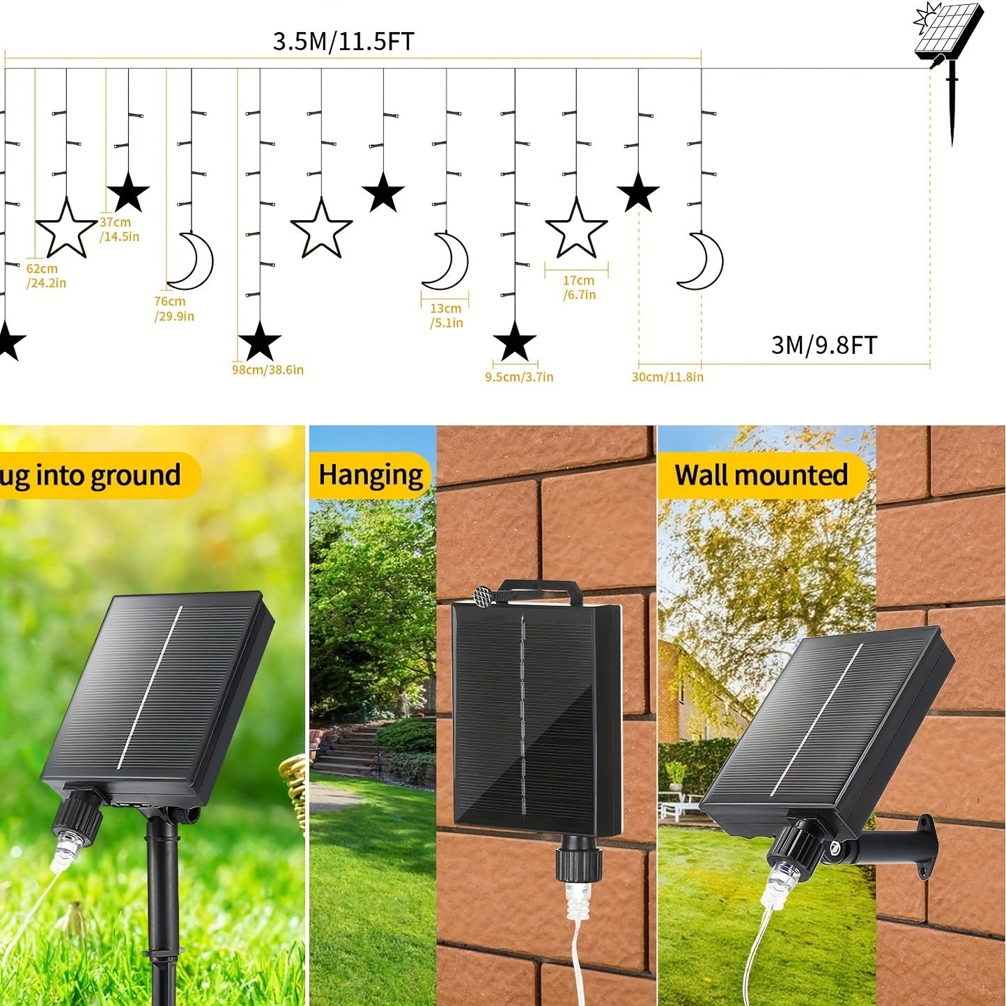 138LED Solar Curtain Lights - Outdoor Light Strings with USB Rechargeable, 8 Lighting Modes, Timer, Remote, Twinkle Fairy Lights for Patio, Gazebo, Ramadan, Porch, Window, Backyard, Tent