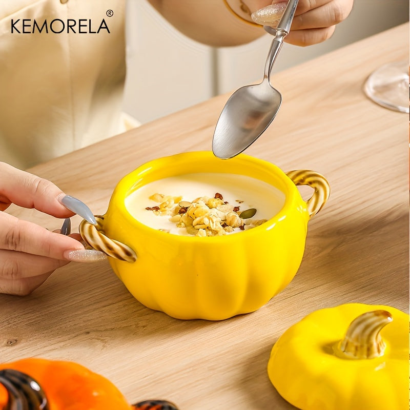 KEMORELA Pumpkin-Shaped Ceramic Bowl - Perfect for Thanksgiving, Fall Baking & Halloween | Medium Size, Ideal for Steaming & Serving