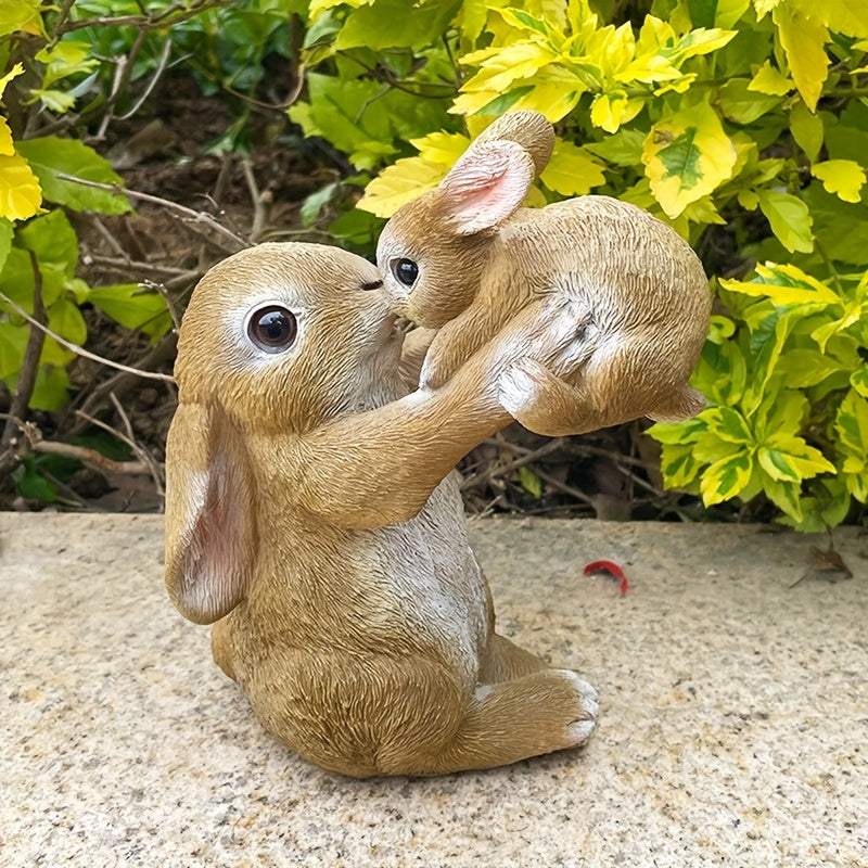 1pc Resin Rabbit Figurine, Classic Mother And Baby Bunny Playful Garden Ornament, Durable Resilient Outdoor Decor Statue, Yard Lawn Balcony Home Decor, Housewarming Gift