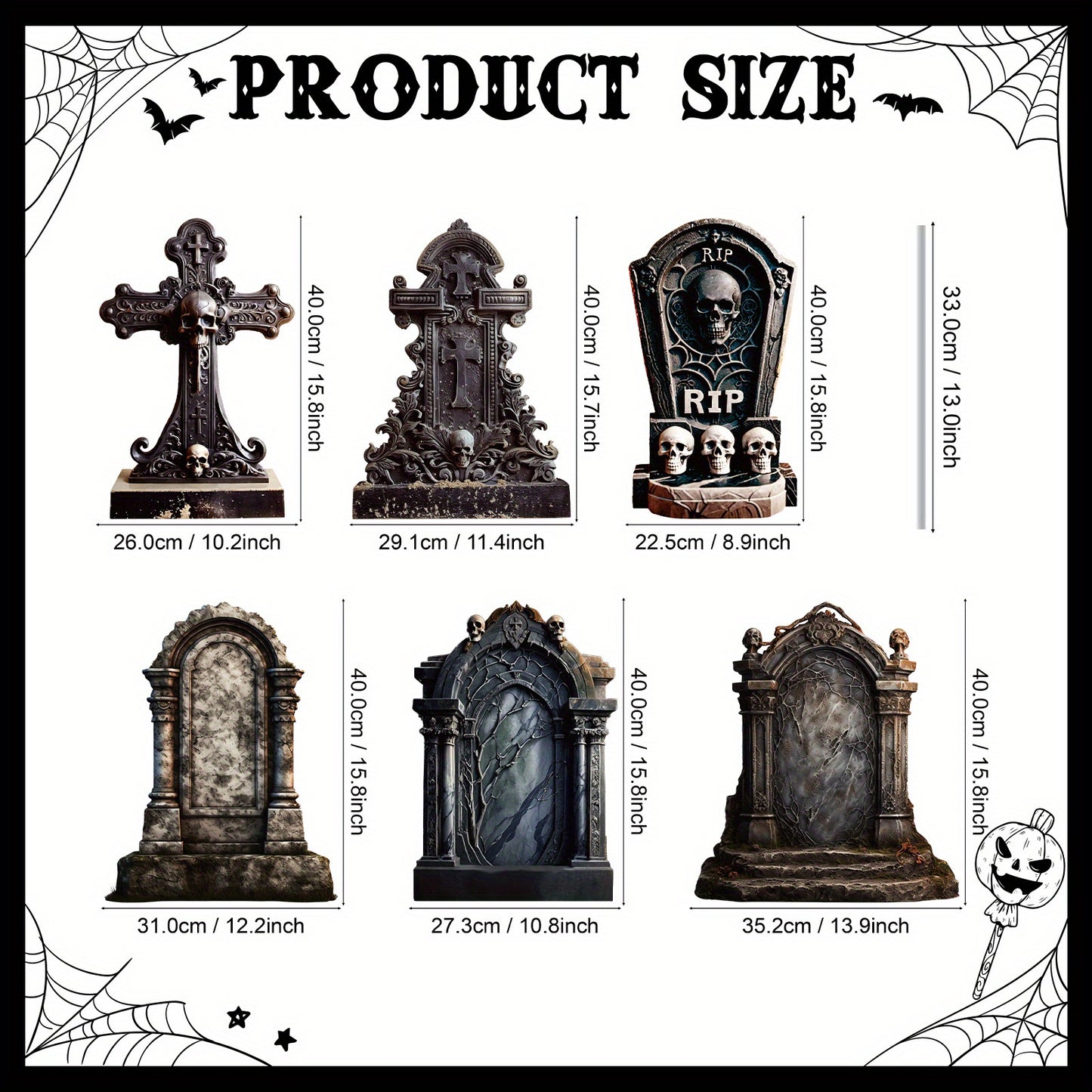 6pcs Halloween Graveyard Decor Set - Large, Realistic RIP Skeleton Tombstones with Stakes for Outdoor Yard & Lawn Display, Perfect for Home Parties