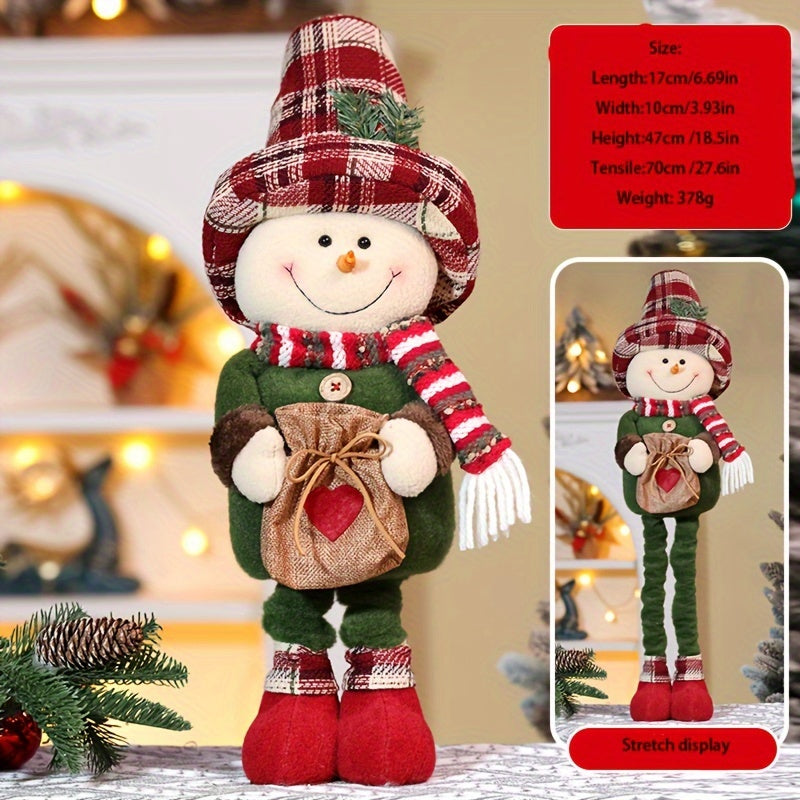 2pcs/set Christmas Decorations Standing Plush, Figurine Snowman Telescopic Length Christmas Plush, Snowman/Santa Claus With Adjustable Legs, Home Decorations Doll, Xmas Party Ornament Holiday Doll Toy Gift (18.5in/24.4in)