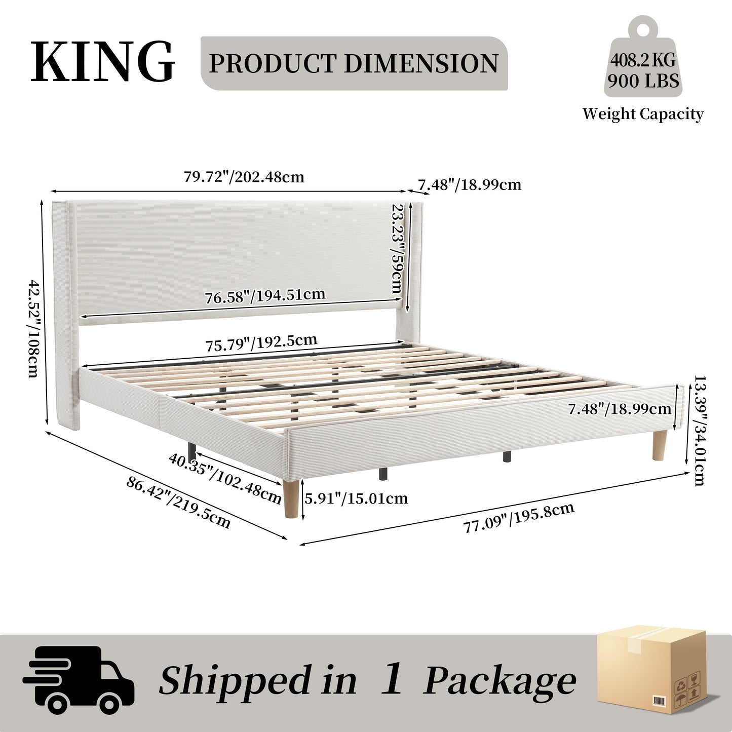 Upholstered Bed Frame With 42.5" High Wingback Headboard, Velvet Fabric, Strong Metal & Wooden Slats Support, No Box Spring Needed, Easy Assembly, Cream/Mink/Turtle Green, Twin/Full/Queen/King Size