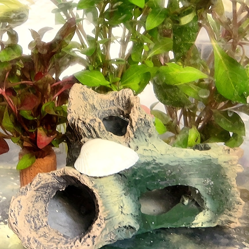 Aquarium Decoration Tree Trunk, Fish Tank Wood With Holes And Hideout Caves, Small Resin Ornament