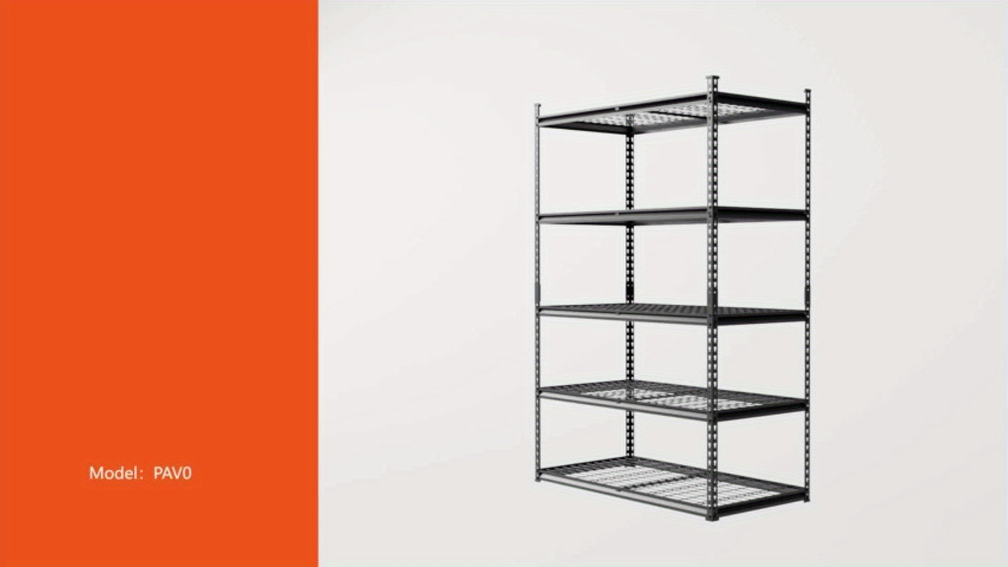 5-Tier Adjustable Storage Shelving Unit - 2000 Lbs Total Capacity, Heavy Duty Garage Shelves, Metal Organizer Wire Rack, Black, 60" L X 24" W X 78" H, Split Into Two Racks, Non-Slip Rubber Feet, Perfect For Kitchen Pantry, Ba