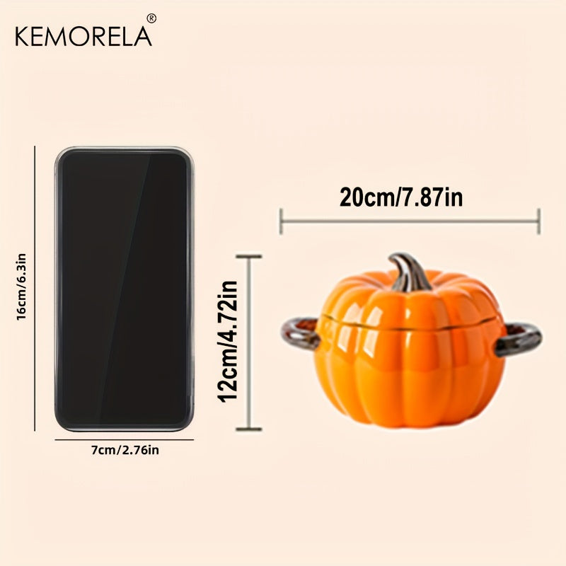 KEMORELA Pumpkin-Shaped Ceramic Bowl - Perfect for Thanksgiving, Fall Baking & Halloween | Medium Size, Ideal for Steaming & Serving