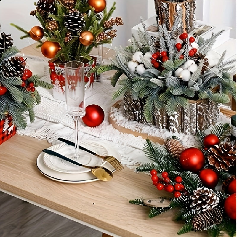 Elegant Tabletop Christmas Tree Decoration - Realistic PE Bark & Wood Barrel Design, Perfect for Holiday Home Display